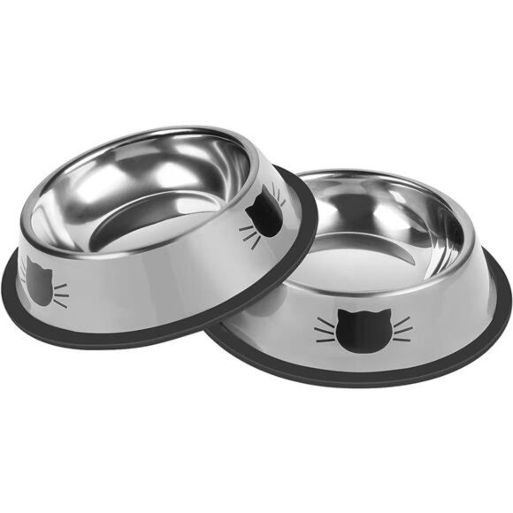2 Pcs Non-Slip Stainless Steel Small Cat Food Bowls - Unbreakable, 7 Oz, - Picture 1 of 6